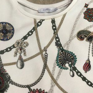 Classy Bejeweled Zara Top with Off White Base - great Travel shirt